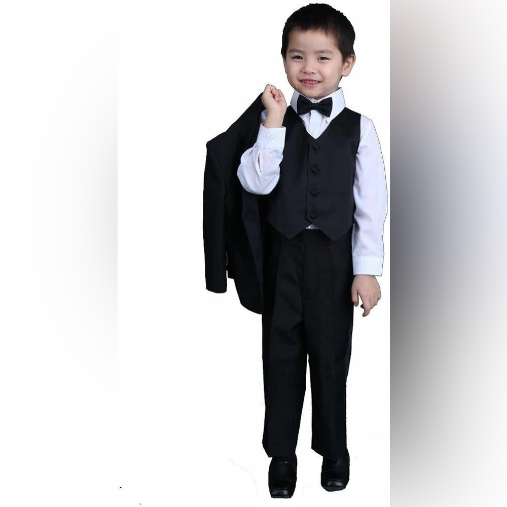 Pink Promise Boy Black 5-Piece Formal Dress Suit Tuxedo Set with Tie, 4
